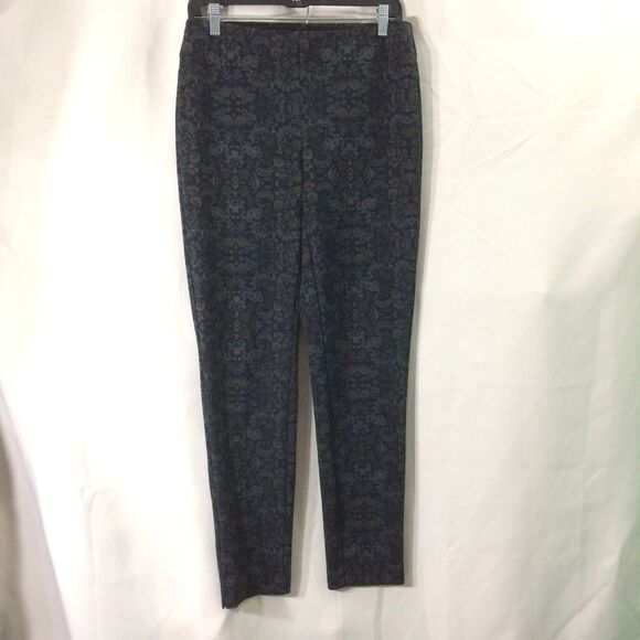 Chico's Size 0.5 (6) Stretch Pull-On Pants Brown Paisley Jacquard Slim Leg - Picture 1 of 5